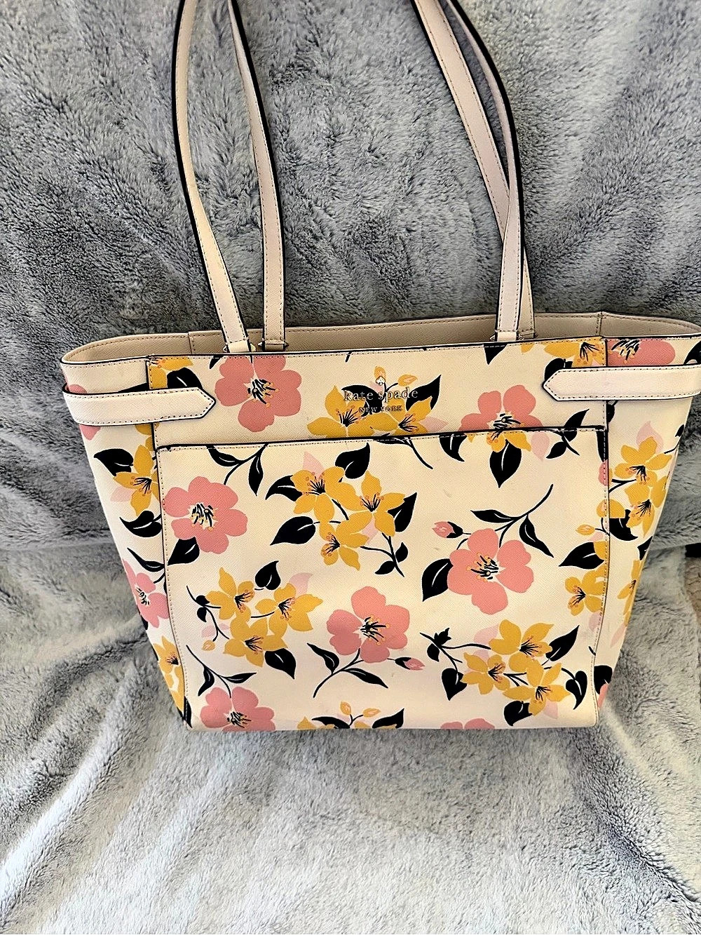Kate Spade Deco Vibrant Buds Crossbody Tote Bag Floral Tote Cream & Pink